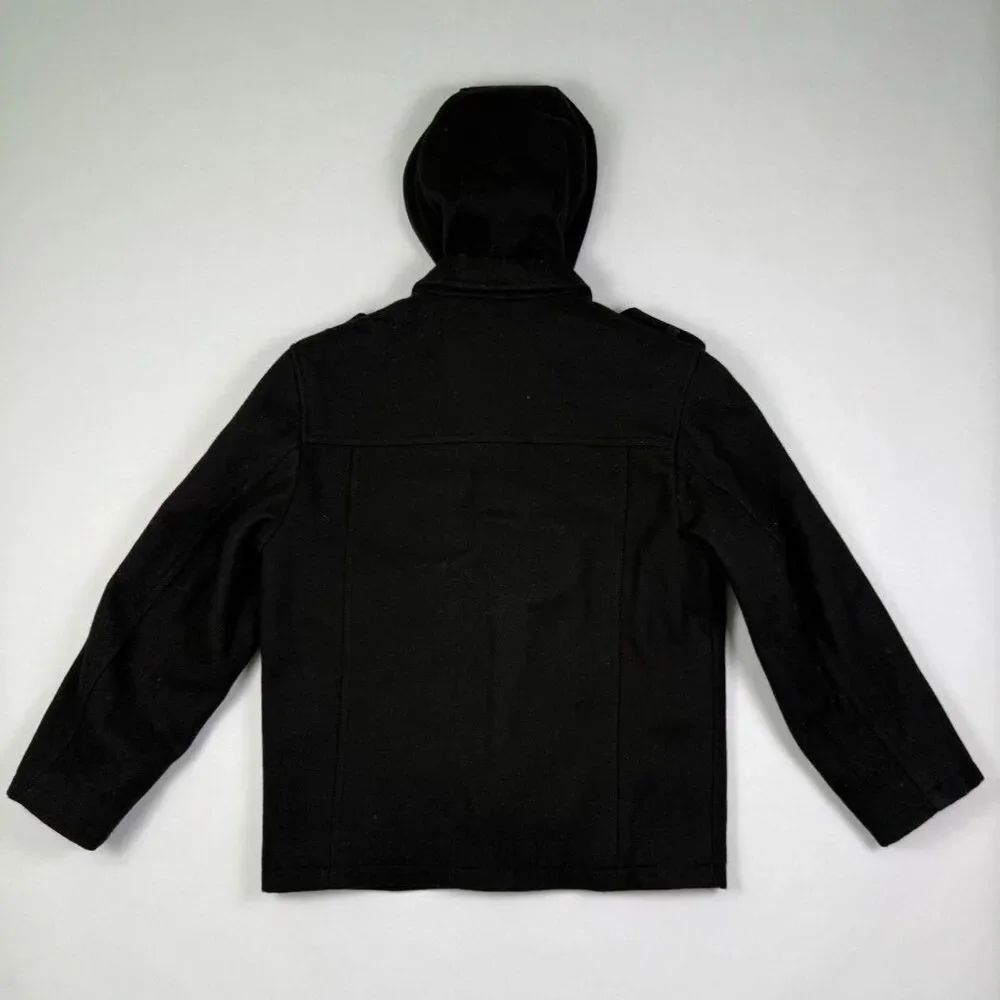 Black Rivet Boys Black Wool-Blend Hooded Jacket Full-Zip 17.5